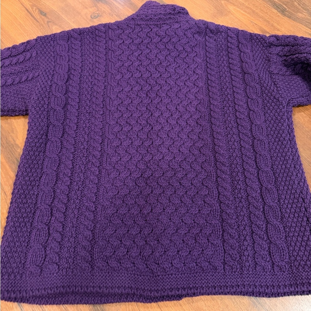 Aran Craft 100% Merino Wool Cardigan Purple Women’s Small Made In Ireland - Picture 7 of 7